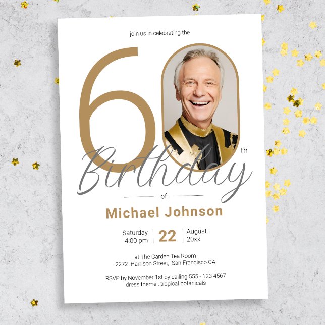 Invitation Gold Elegant Photo 60th Birthday Party (Mockup View)