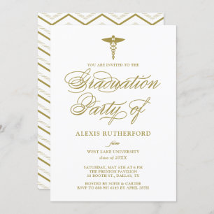Invitation Gold Elegant Script Médicale School Graduation