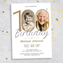 Gold Elegant Simple Photo 100th Birthday Party