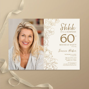 Invitation Gold Elegant Surprise Photo 60e anniversaire