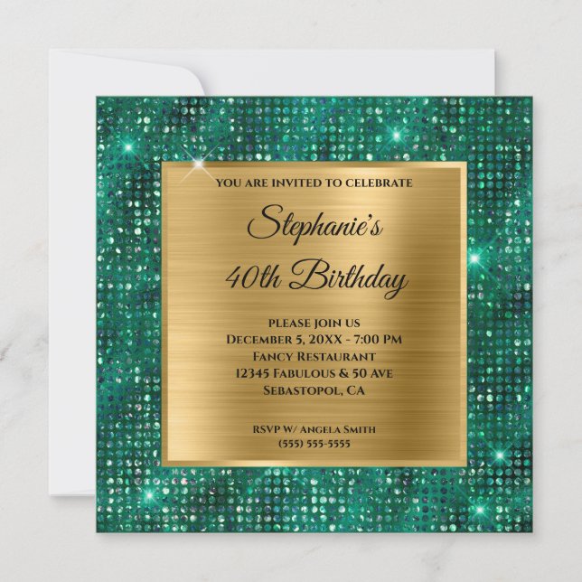 Invitation Gold Emerald Diamond Étalé huile 40e anniversaire (Devant)
