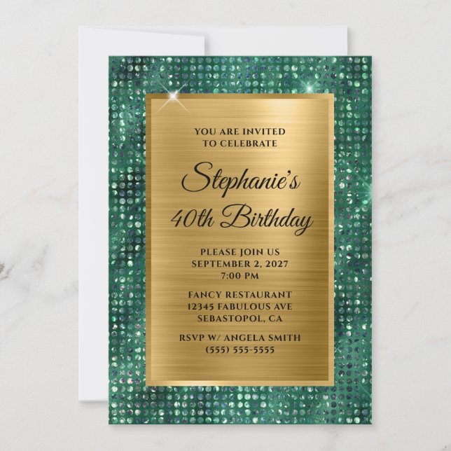Invitation Gold Emerald Diamond Étalé huile 40e anniversaire (Devant)