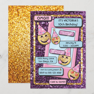 Invitation Gold Emoji Anniversaire Partie Téléphone texte