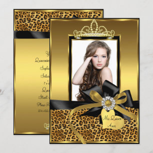 Invitation Gold Empreinte de léopard Bow Photo Quinceanera In