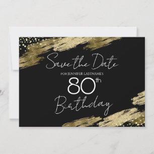 Invitation Gold et Black 80th Birthday Enregistrer la date