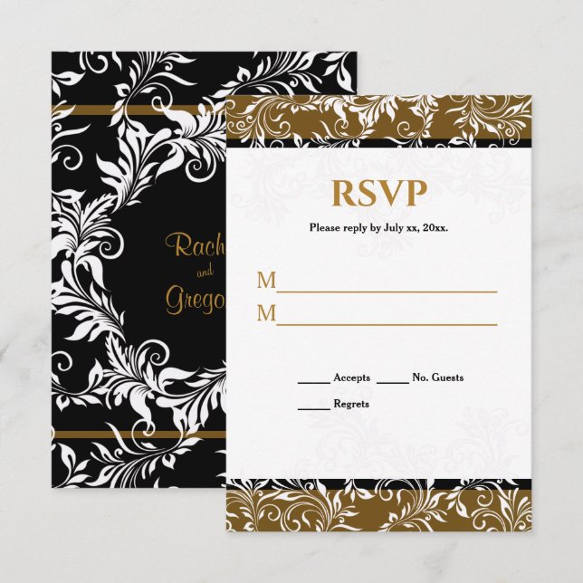 Invitation Gold et Black Elegant Wedding Réponse (Devant / Derrière)