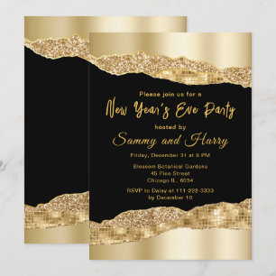 Invitation Gold et Black Glam Larmes fête de la Saint-Sylvest