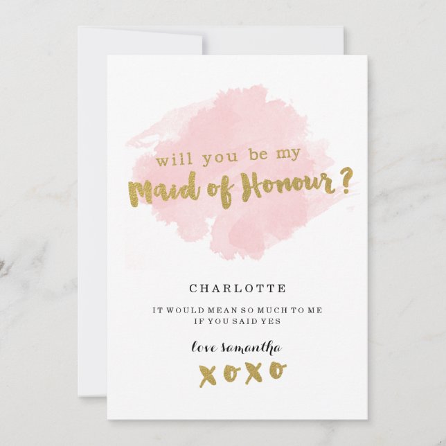 Invitation Gold et Blush Serez-vous ma servante d'honneur ? (Devant)