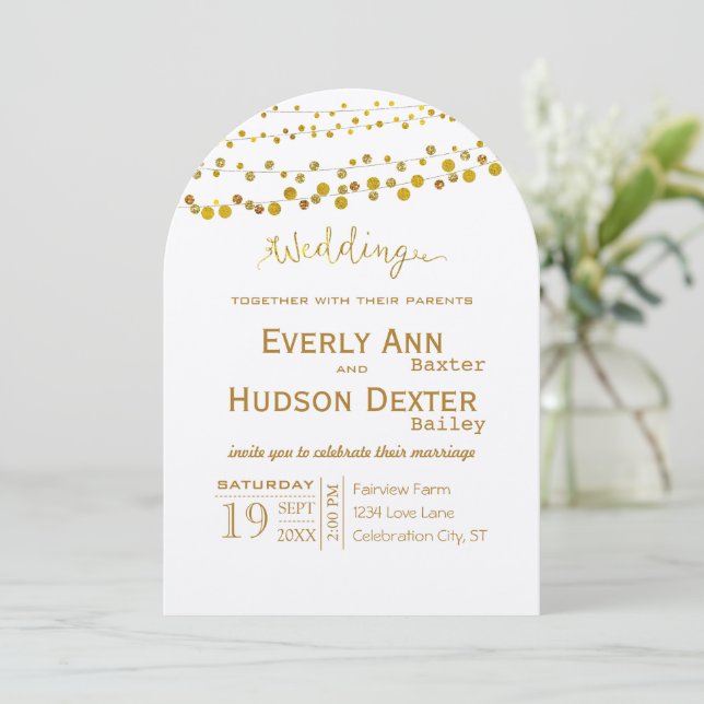 Invitation Gold et cuivre Garland Mariage de police moderne (Debout devant)
