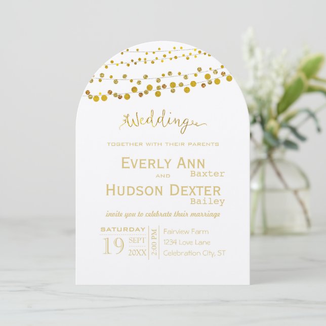 Invitation Gold et cuivre Garland Mariage de police moderne (Debout devant)