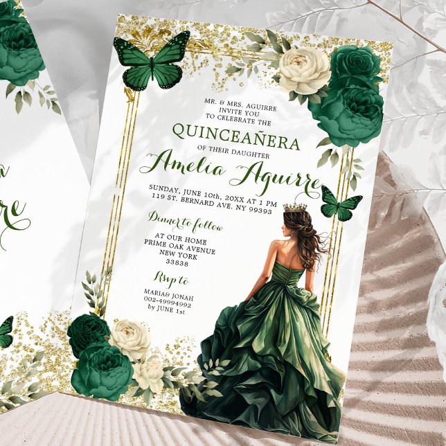 Invitation Gold et Emerald Green Royal Princess Quinceañera (Créateur téléchargé)