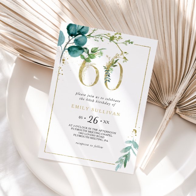 Invitation Gold et Eucalyptus 60ème anniversaire (Créateur téléchargé)