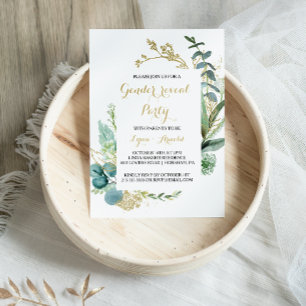 Invitation Gold et Green Eucalyptus Genre Revevela Party