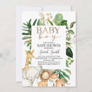 Invitation Gold Et Green Foliing Boys Baby shower Safari