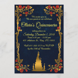 Invitation Gold et Navy Quinceañera