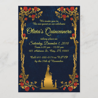 Invitation Gold et Navy Quinceañera