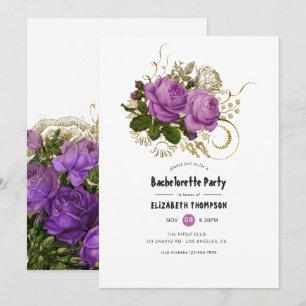 Invitation Gold et Purple Vintage Chic Bachelorette Party