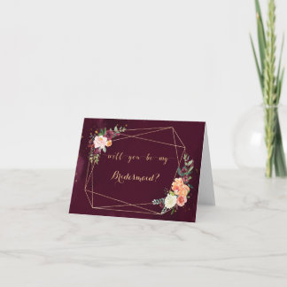 Invitation Gold et Red Maroon Be My Bridesmaid Card