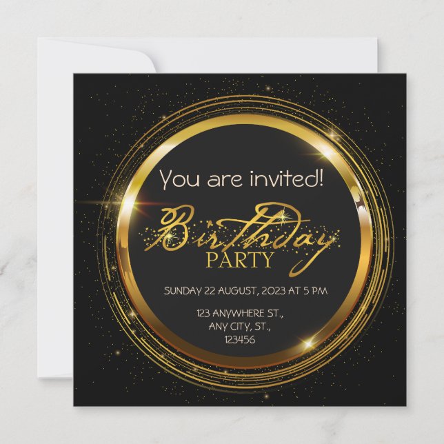 Invitation Gold et Rhinestones. Anniversaire élégant (Devant)