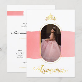 Invitation Gold et Rose rose photo Quinceanera