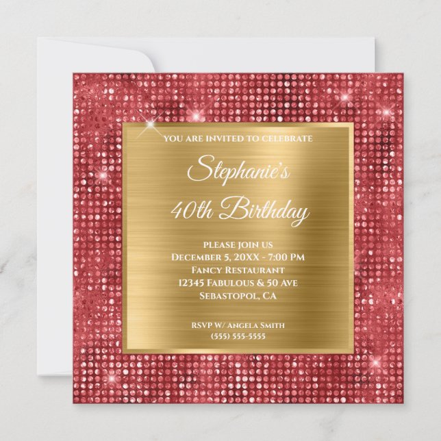 Invitation Gold et Ruby Diamond Farine farcie 40e anniversair (Devant)