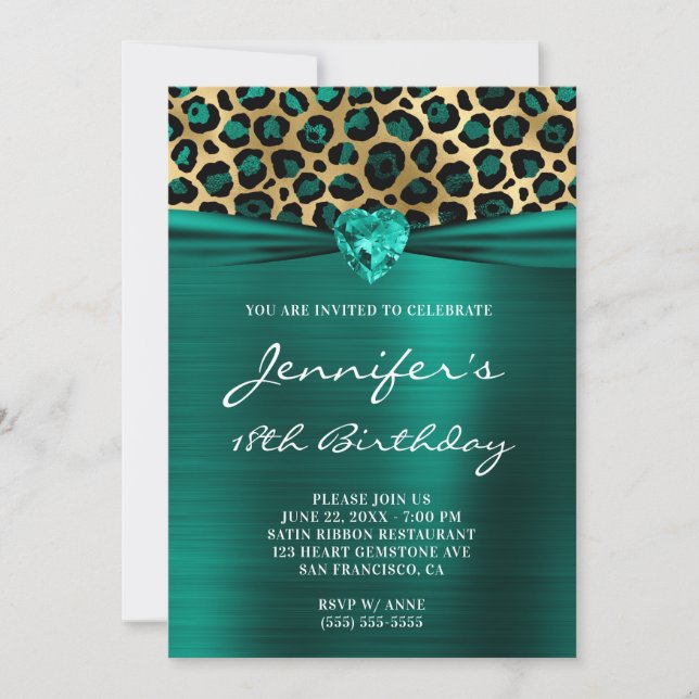 Invitation Gold et Turquoise Leopard Foil 18e anniversaire (Devant)