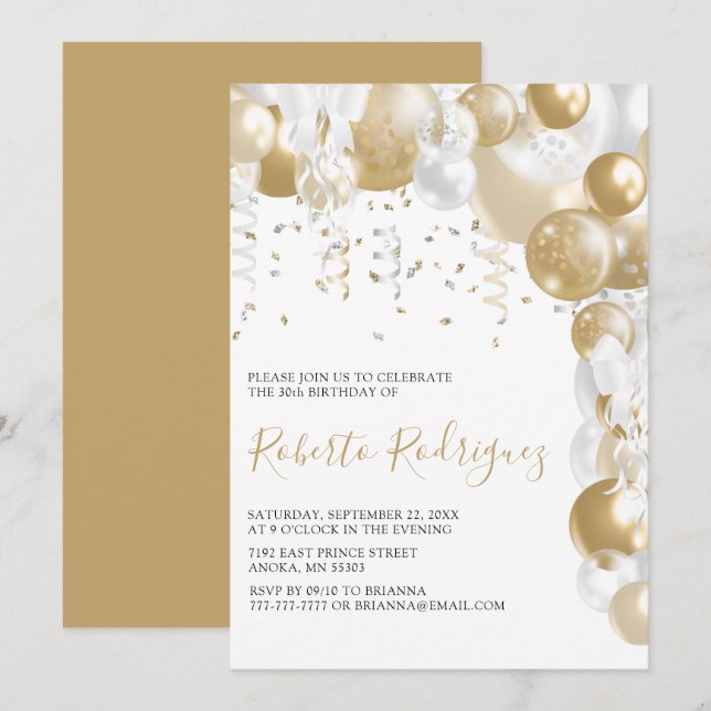 Invitation Gold Et White Anniversaire (Devant / Derrière)