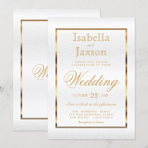Invitation Gold et White Damask - Mariage