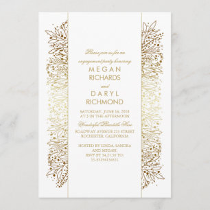 Invitation Gold et White Floral Vintage Engagement Party