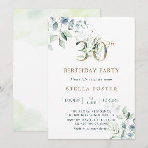 Invitation Gold Eucalyptus Botanical 30e fête d'anniversaire