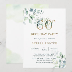Invitation Gold Eucalyptus Botanical 60th Birthday Party
