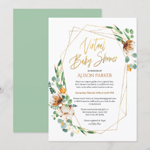 Invitation Gold Eucalyptus Green Baby shower virtuel