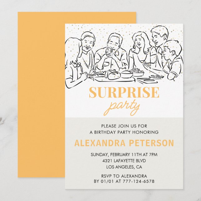Invitation Gold Family Surprise fête 61e anniversaire (Devant / Derrière)