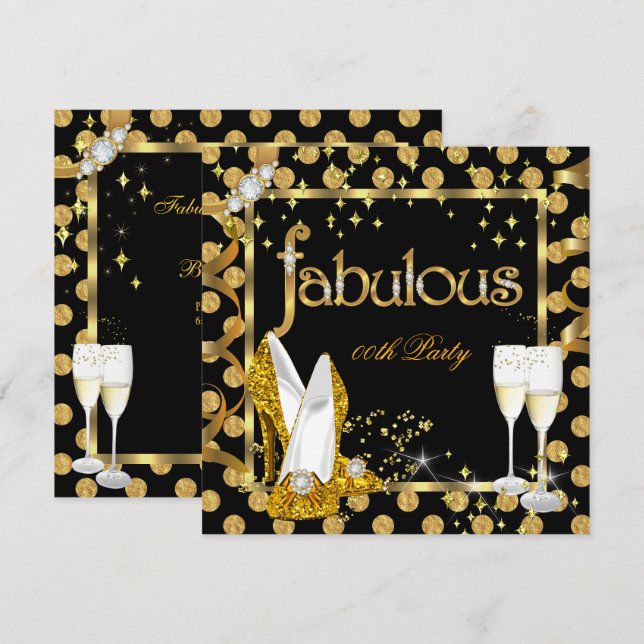 Invitation Gold Faux Foil Pois Fabial High Heel Party (Devant / Derrière)