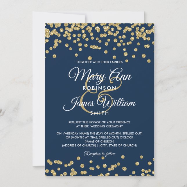 Invitation Gold Faux Parties scintillant Confetti Élégant mar (Devant)