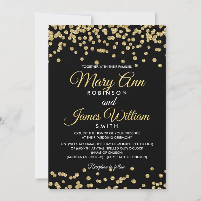 Invitation Gold Faux Parties scintillant Confetti Élégant mar (Devant)