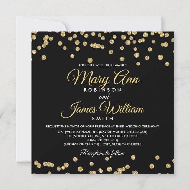 Invitation Gold Faux Parties scintillant Confetti Élégant mar (Devant)