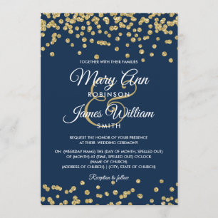 Invitation Gold Faux Parties scintillant Confetti Elégant Wed