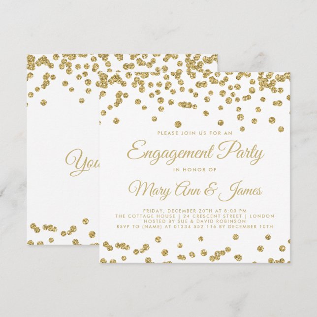 Invitation Gold Faux Parties scintillant Confetti Engagement  (Devant / Derrière)