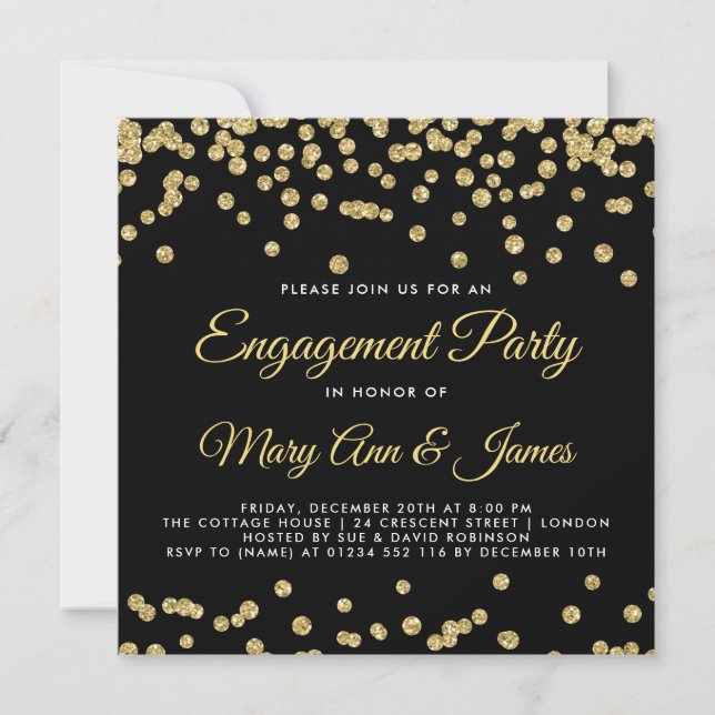 Invitation Gold Faux Parties scintillant Confetti Engagement  (Devant)