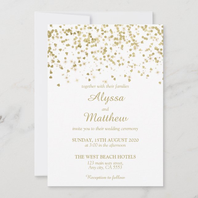 Invitation Gold Faux Parties scintillant Confetti Luxe Mariag (Devant)
