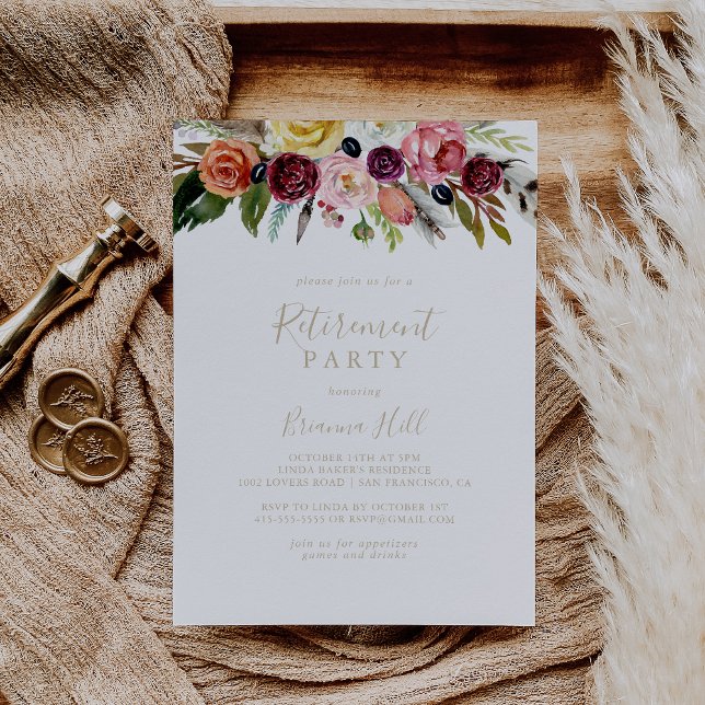 Invitation Gold Feather Boho Tropical Retirement Party (Créateur téléchargé)