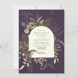 Invitation Gold Fern Green Purple Dîner de répétition Mariage