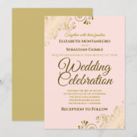 Gold Filigree Chic Elegant Blush Pink Mariage