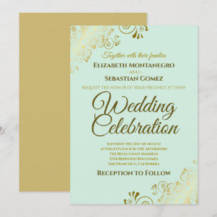 Invitation Gold Filigree Chic Elegant Neo Mint Green Mariage