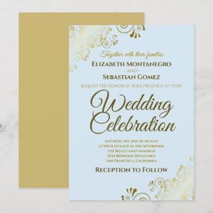 Invitation Gold Filigree Élégant Mariage officiel en poudre b