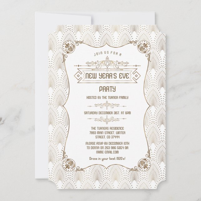 Invitation Gold Fleur-de-lis Art déco Soirée du Nouvel An (Devant)