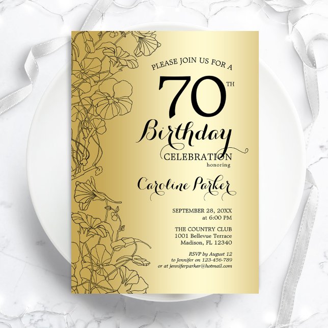 Invitation Gold Floral 70e fête d'anniversaire (Créateur téléchargé)