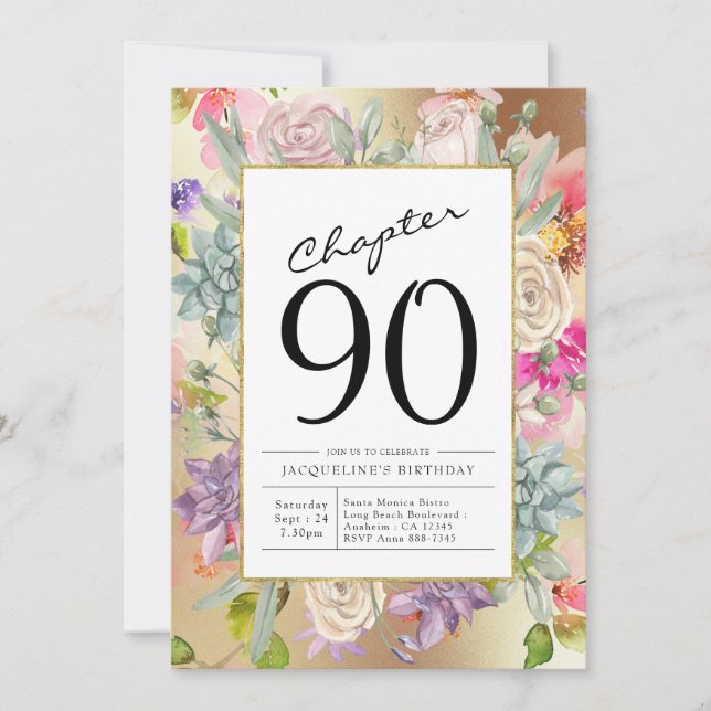 Invitation Gold Floral 90e anniversaire (Devant)