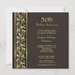 Invitation Gold Floral Elegance 50e anniversaire Mariage